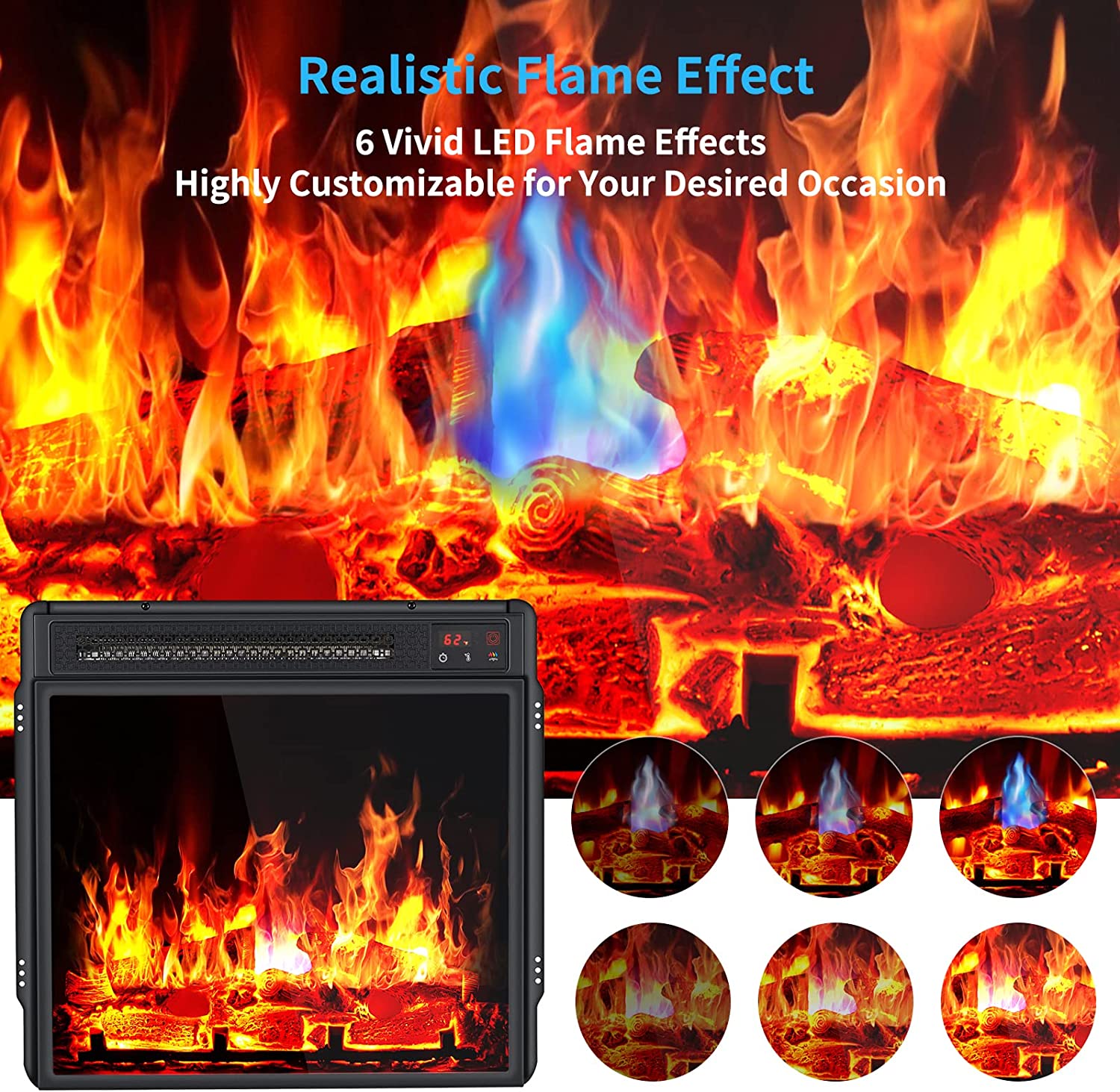 Electric Fireplace with LED Realistic Flame Effect 18-inch-Aldronix