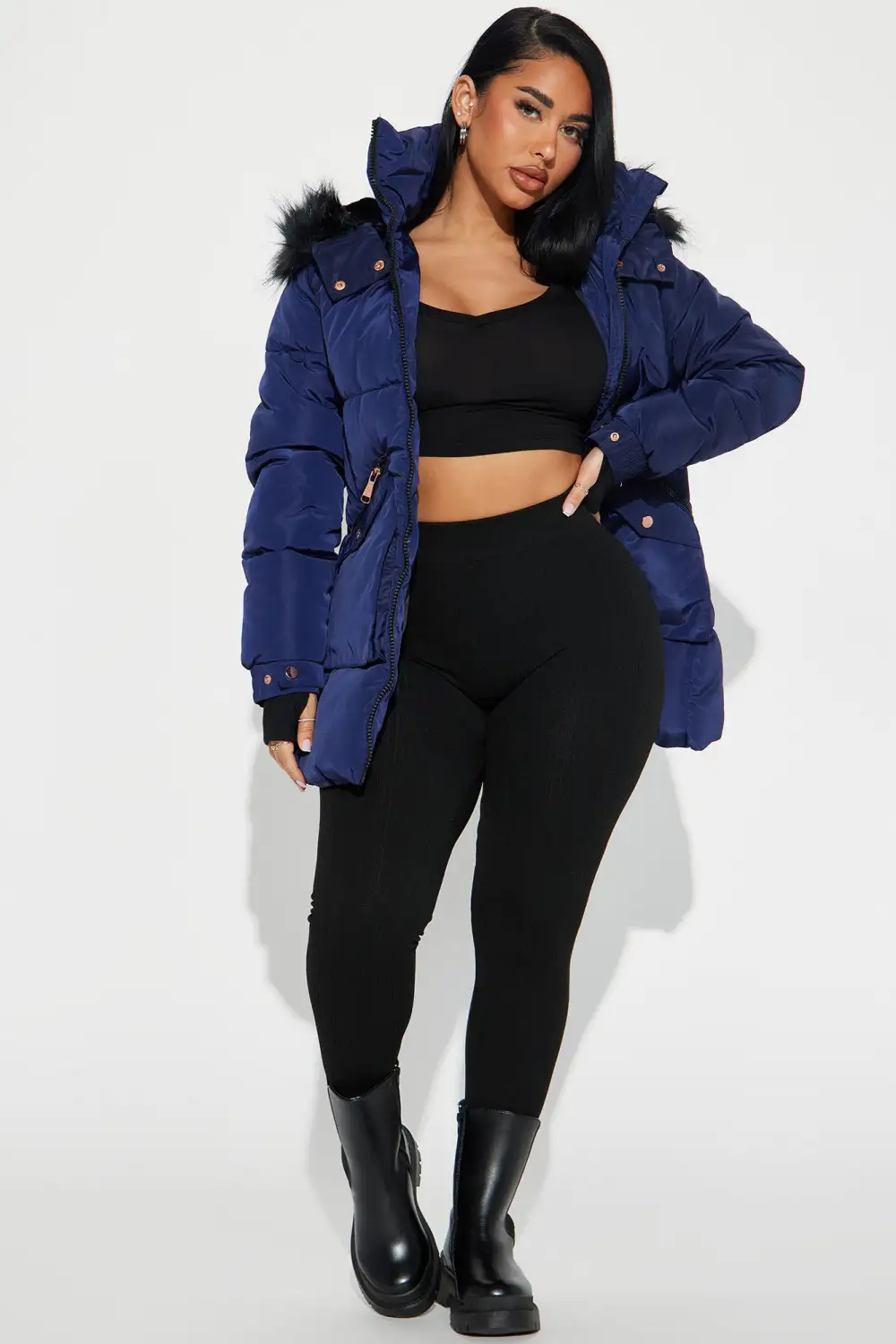 Cold Feelings Puffer Jacket - Navy-Aldronix