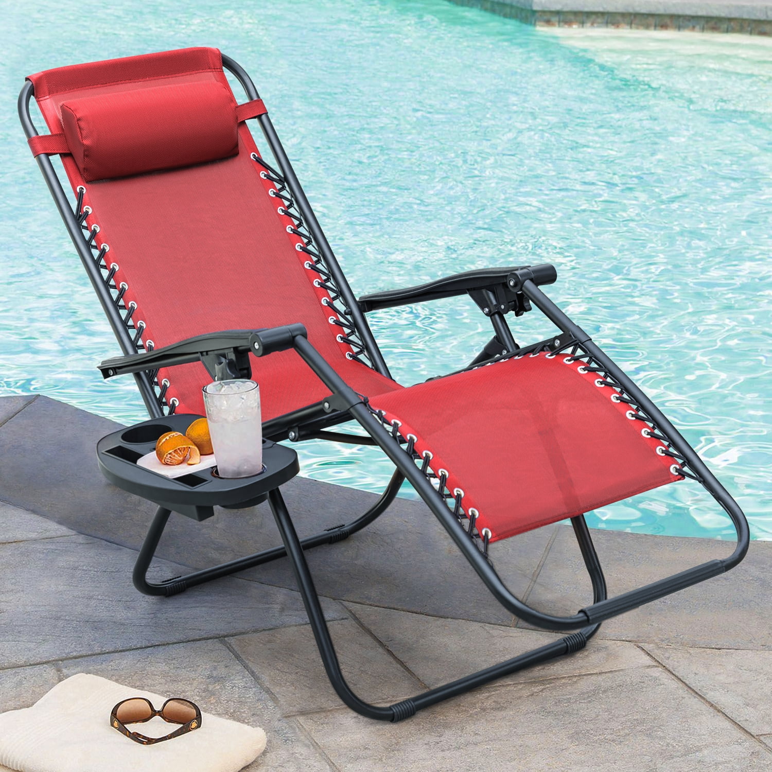 Patio Zero Gravity Chair Outdoor Adjustable Recline Chair seating capacity 2, Light Red-Aldronix