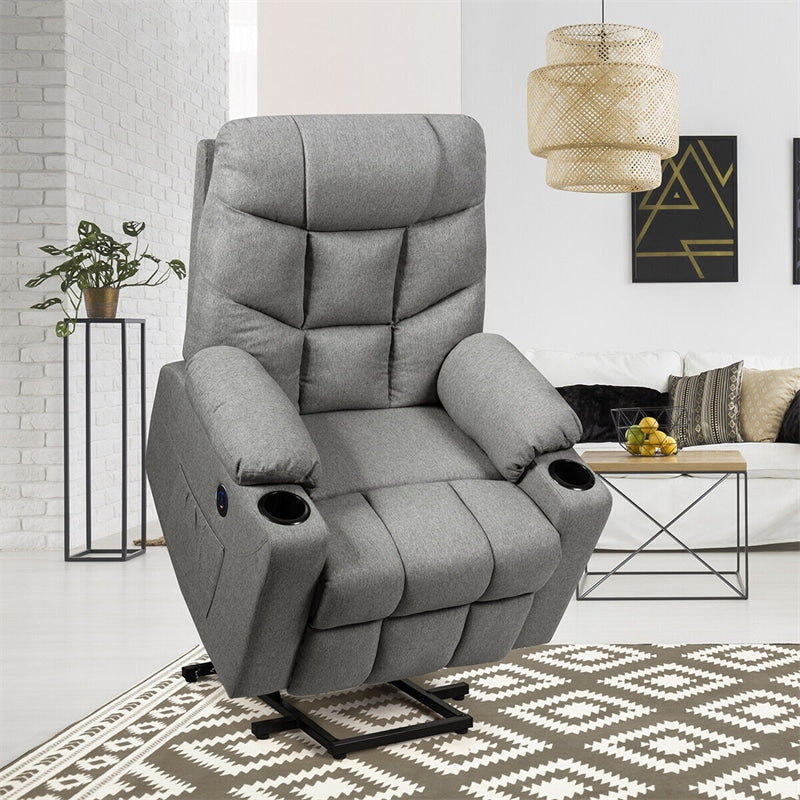 Power Lift Recliner Chair Fabric Electric Massage Reclining Sofa Elderly Lift Chair with 8 Point Massage Lumbar Heat USB Charge Port-Aldronix