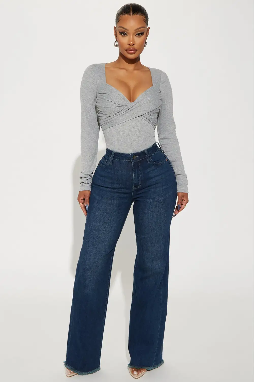 Becky Basic Stretch Straight Leg Jeans - Dark Wash-Aldronix