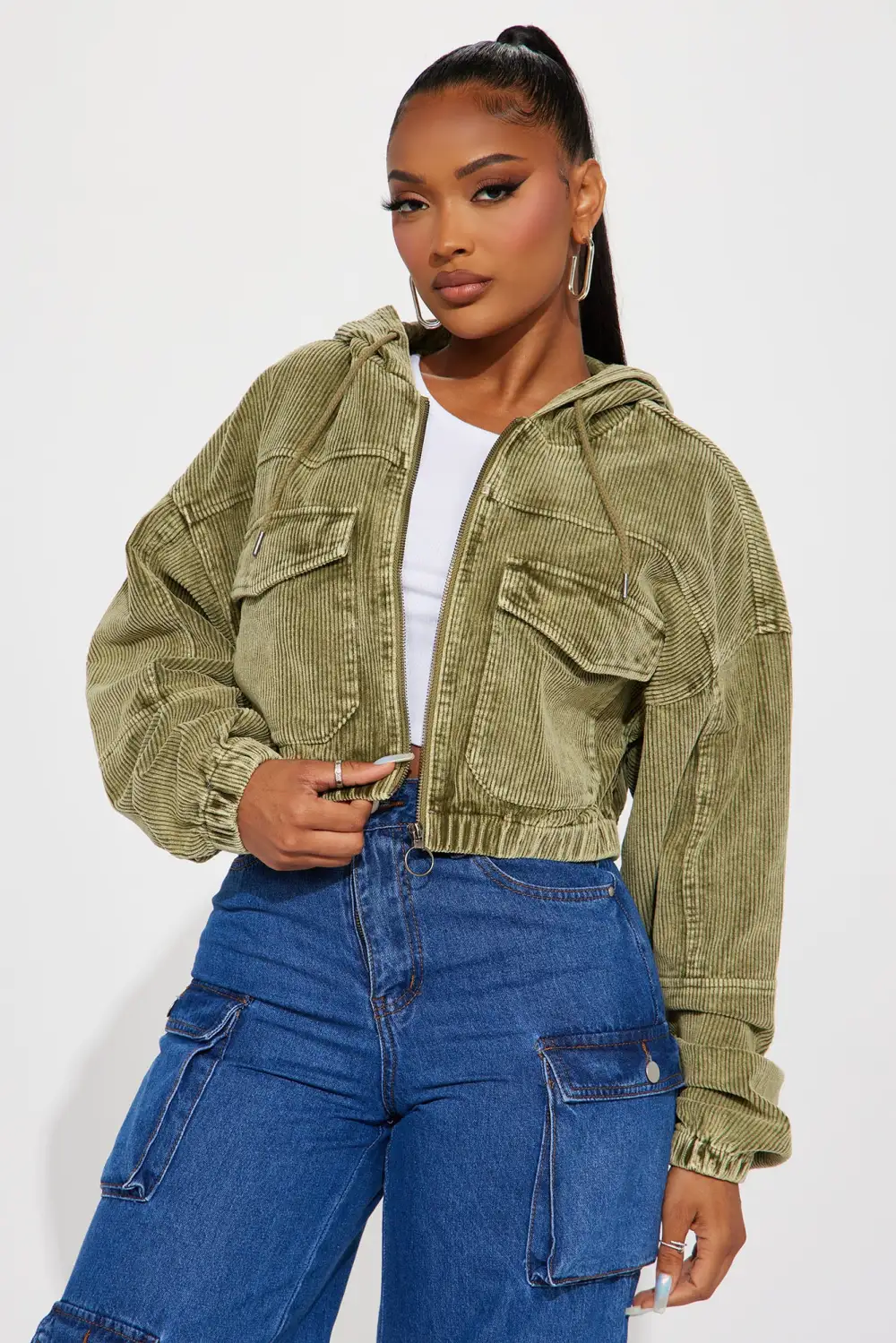 Ellie Corduroy Jacket - Olive-Aldronix