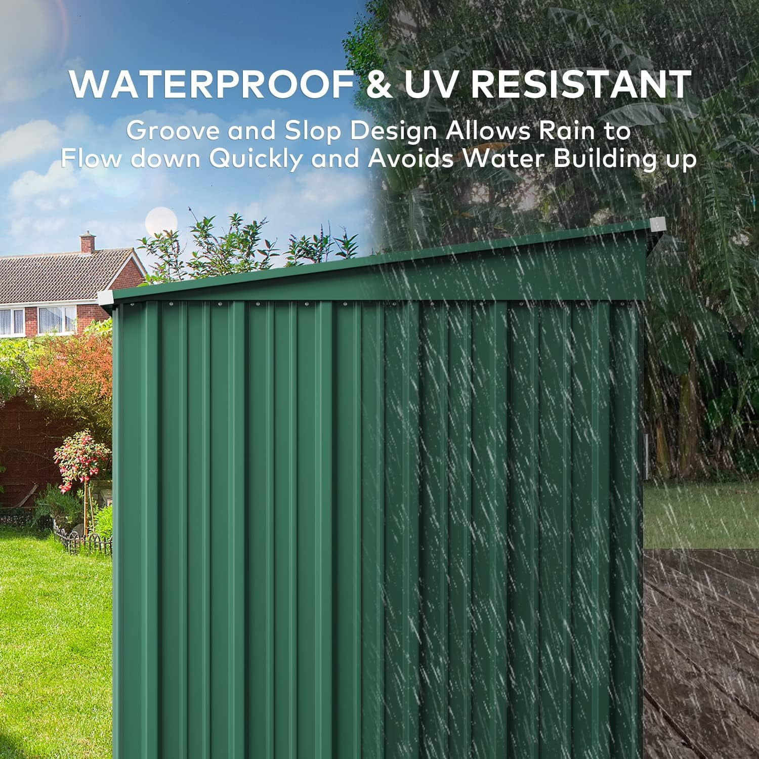 Outdoor Storage Shed with Double Lockable Doors and Base Frame, Green-Aldronix