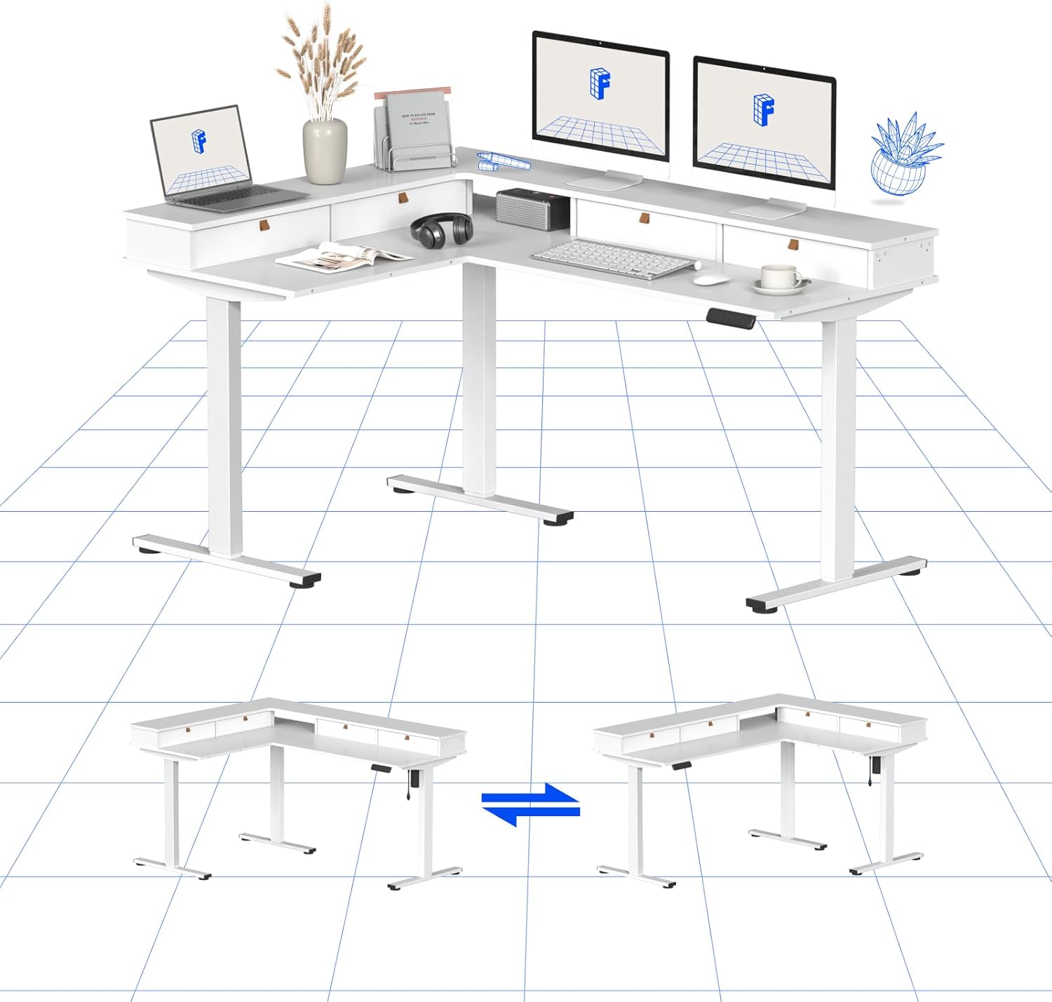 L Shaped Electric Standing Desk-Aldronix