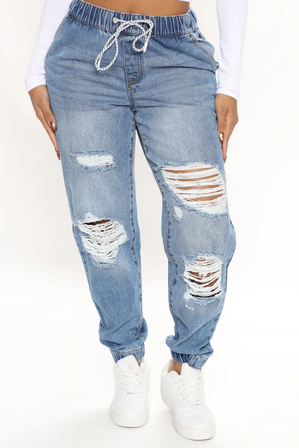 End Game Relaxed Denim Joggers - Medium Blue Wash-Aldronix