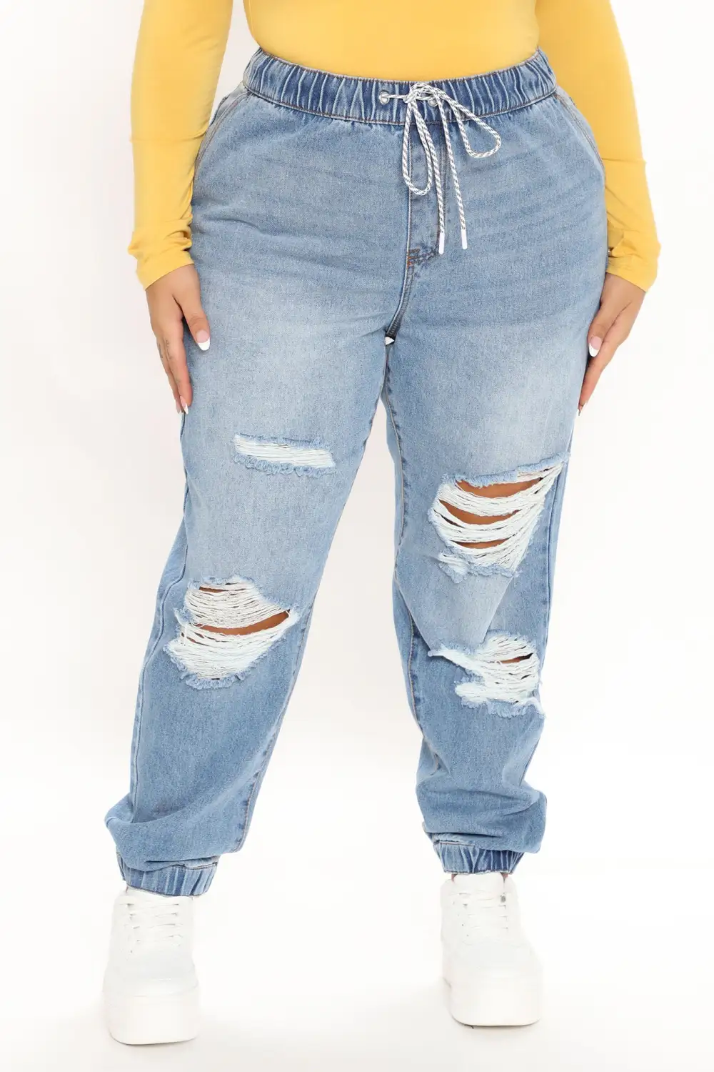 End Game Relaxed Denim Joggers - Medium Blue Wash-Aldronix