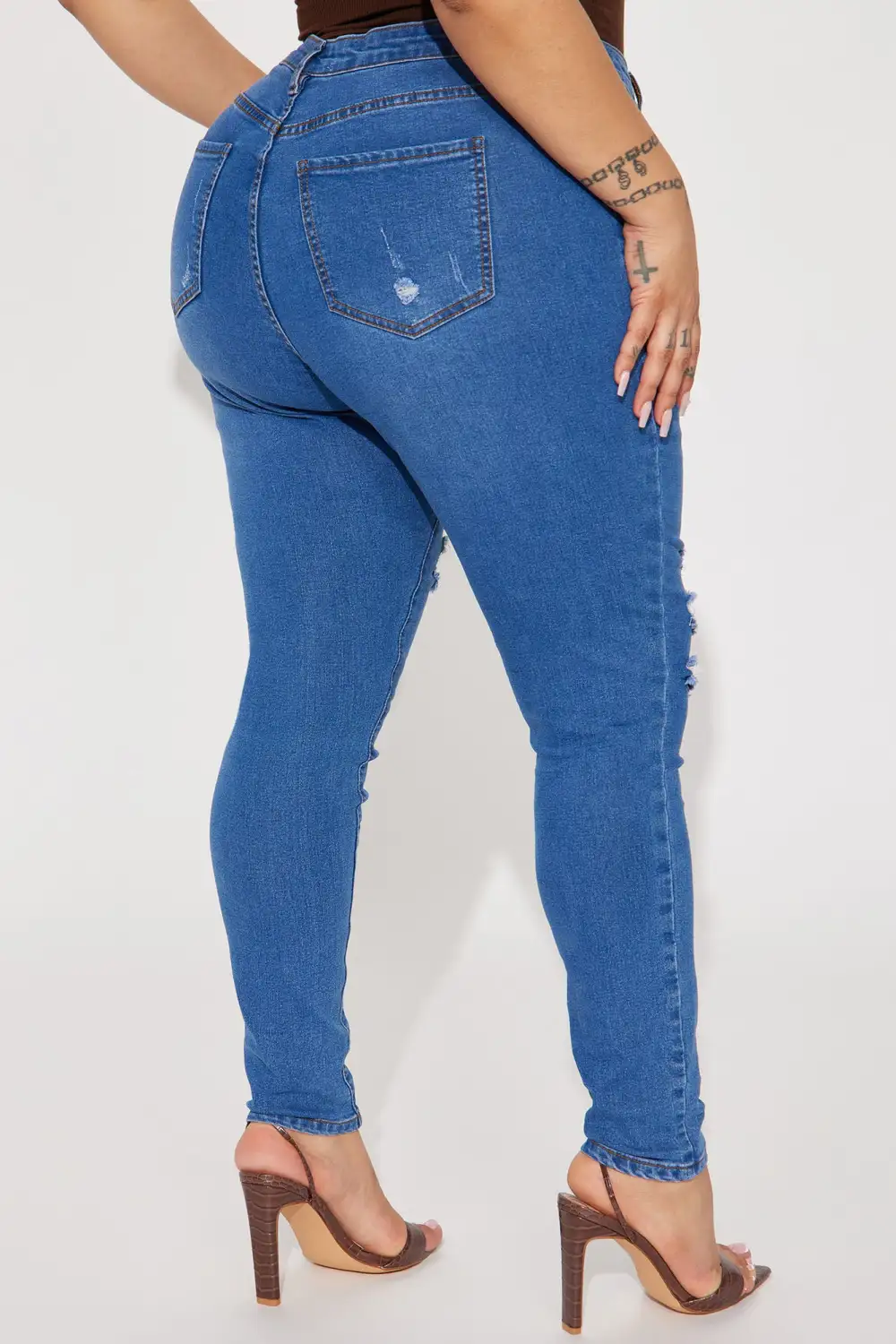 Molly Mid Rise Ripped Stretch Skinny Jeans - Medium Wash-Aldronix