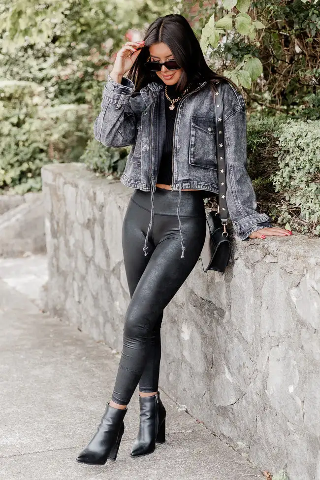 It's Your Choice Black Acid Washed Cropped Denim Jacket-Aldronix