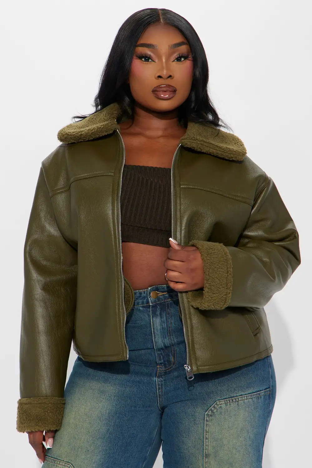Downtown Girl Bomber Jacket - Olive-Aldronix