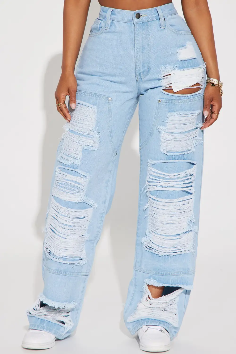 Way With Words Ripped Non Stretch Baggy Jeans - Light Wash-Aldronix