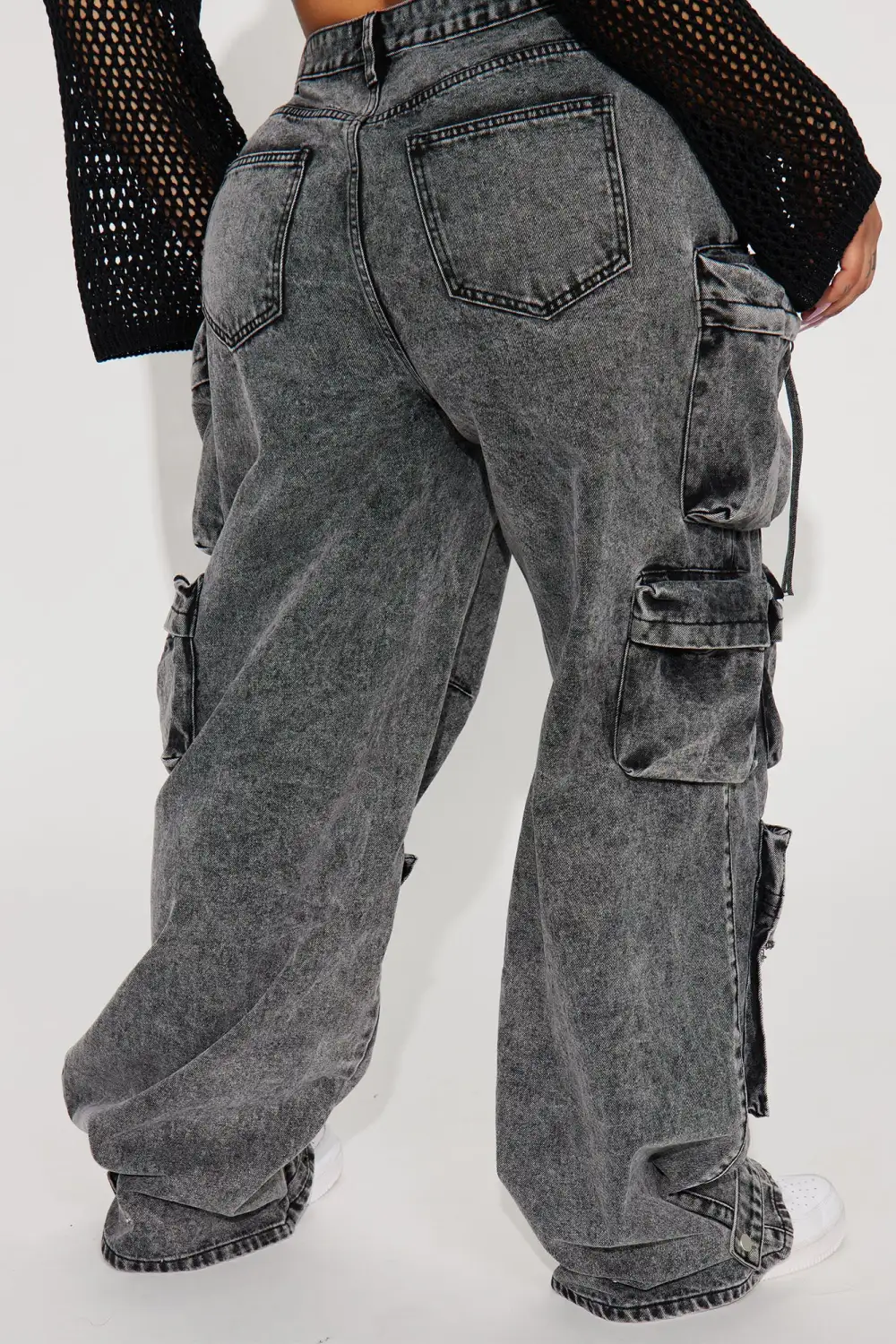 Millie Non Stretch Ripped Cargo Jeans - Acid Wash Black-Aldronix