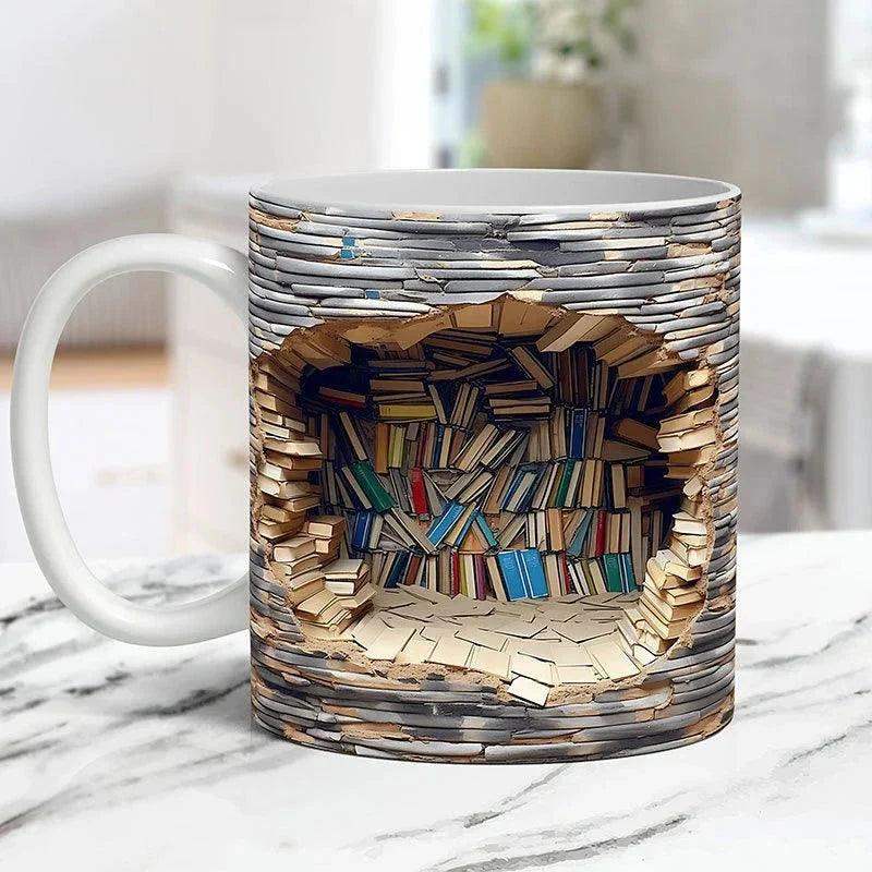 3D Library Bookshelf Mug, Coffee Mugs Gift for Book Lovers-Aldronix