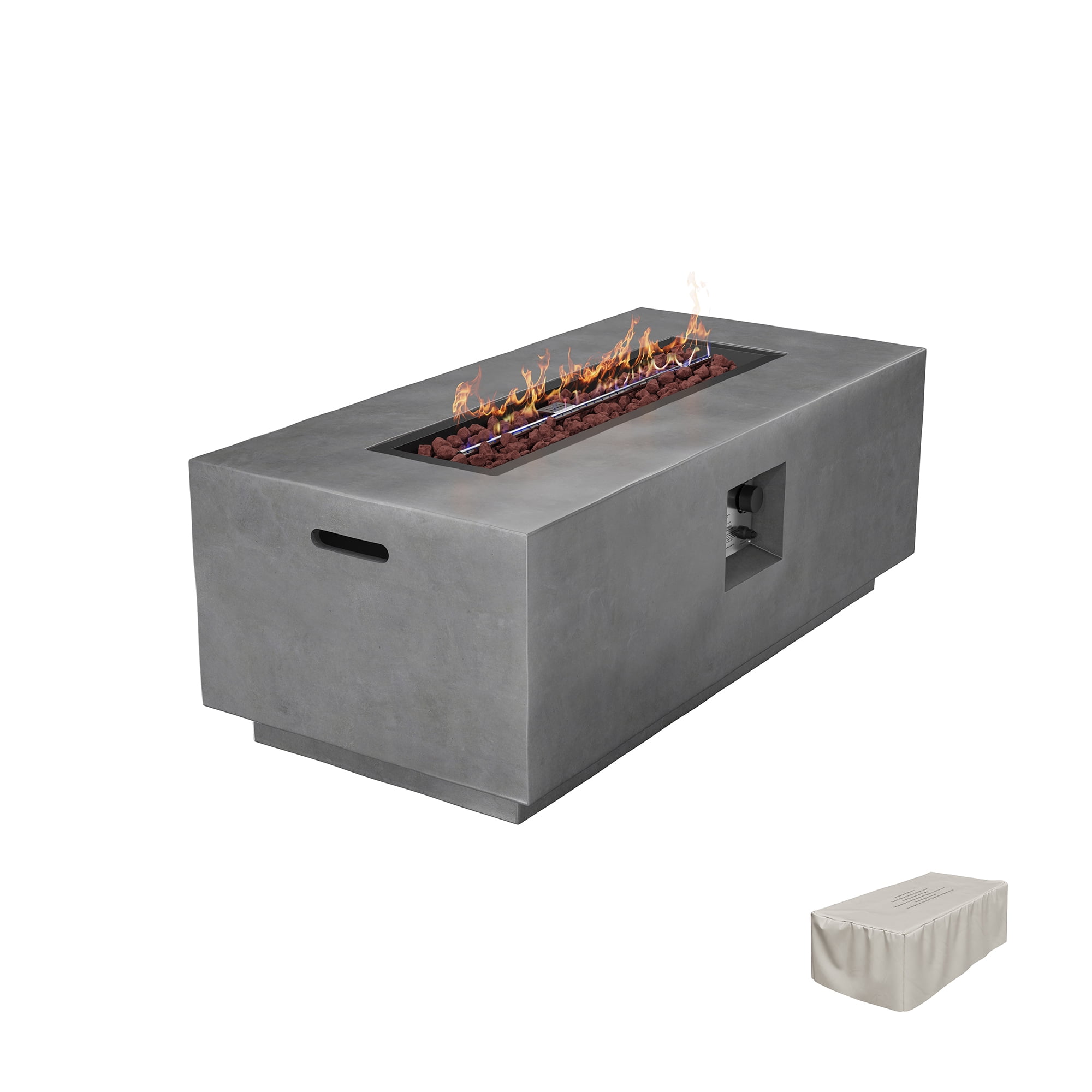 36" Propane Fire Pit 40,000 BTU Outdoor Round Fire Pits with Cover and Pulse Ignition, Outdoor Heating for Patio Garden Backyard,White-Aldronix