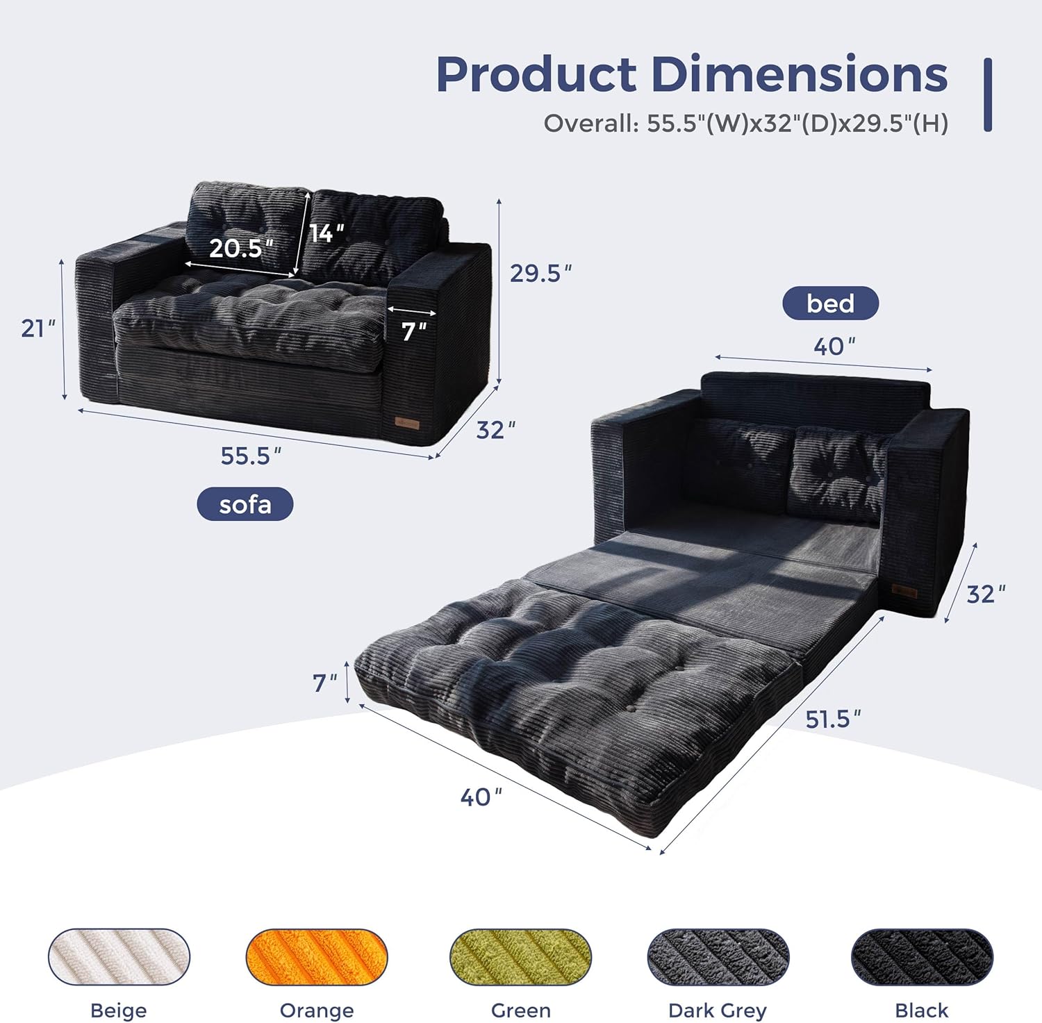  Convertible Sofa Bed, Pull Out Loveseat Sleeper Sofa, 2 in 1 Folding Couch Bed, Fold Out Floor Couch with Pillows for Living Room Bedroom Lounge, Beige-Aldronix