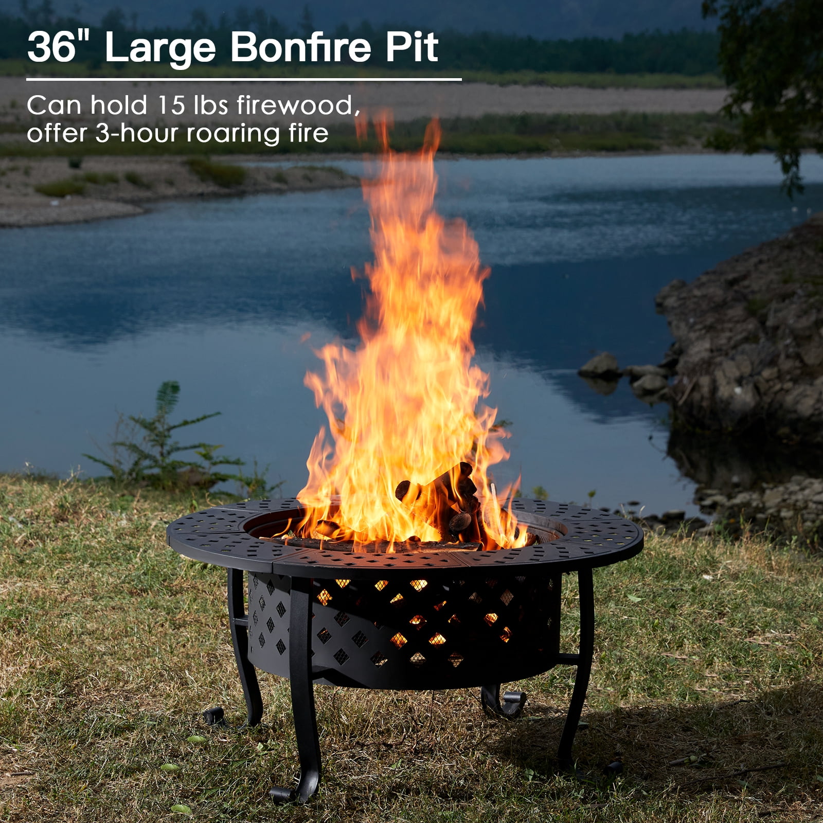 36 inch Fire Pit with 2 Grill with Lid for Outside, Papajet-Aldronix