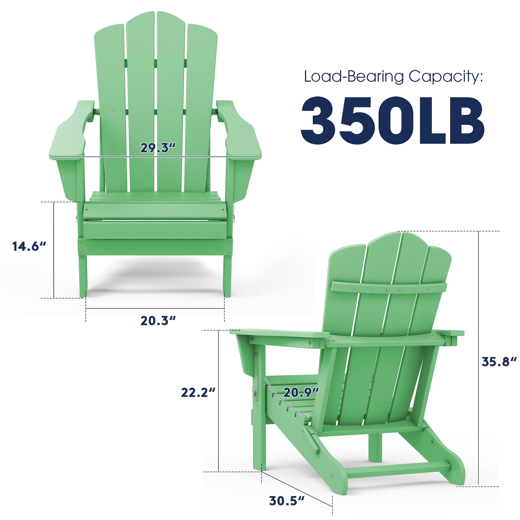 Outdoor Patio Folding HDPE Resin Adirondack Chair, Black-Aldronix