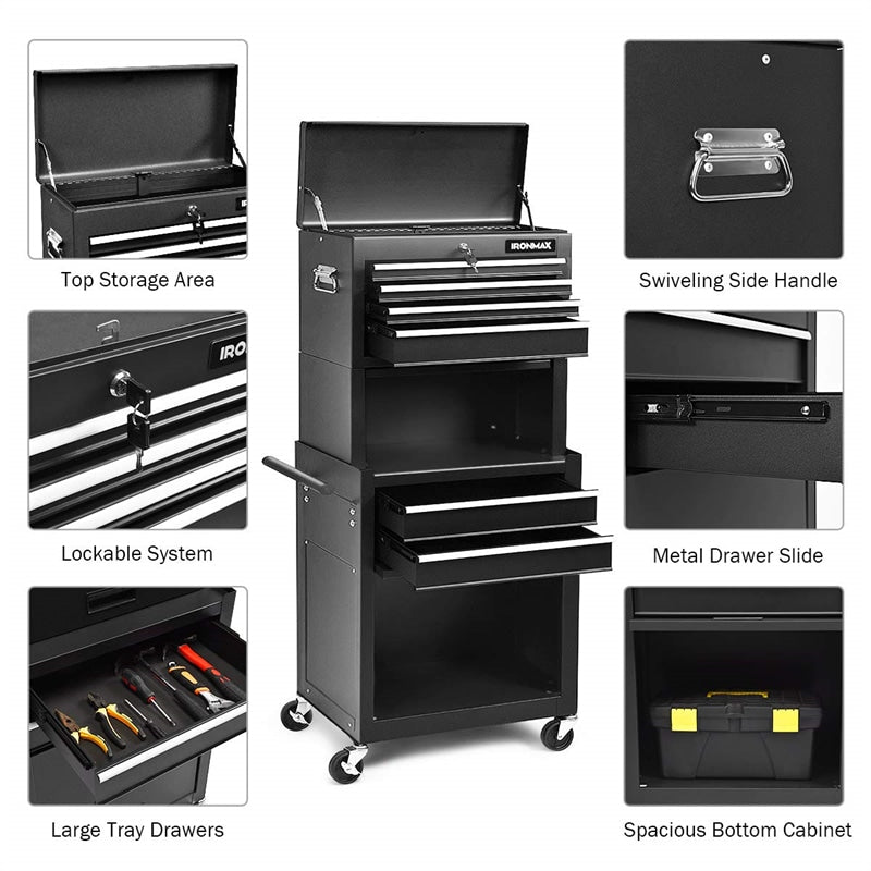 6-Drawer Rolling Tool Chest 3-in-1 Tool Storage Cabinet with Auto Locking System & Lockable Wheels-Aldronix