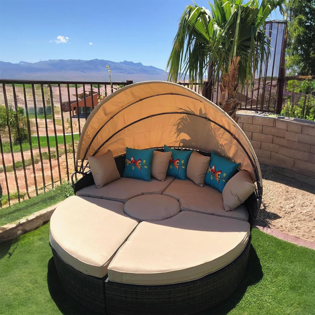 Backyard Porch Round Daybed  - Retractable Canopy-Aldronix