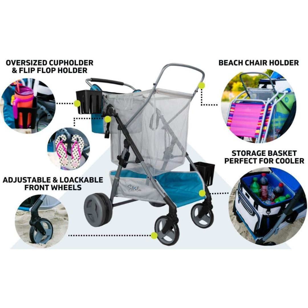 Wheeled Collapsible Beach Cart for Soft Sand, Fishing, Camping & Garden-Aldronix