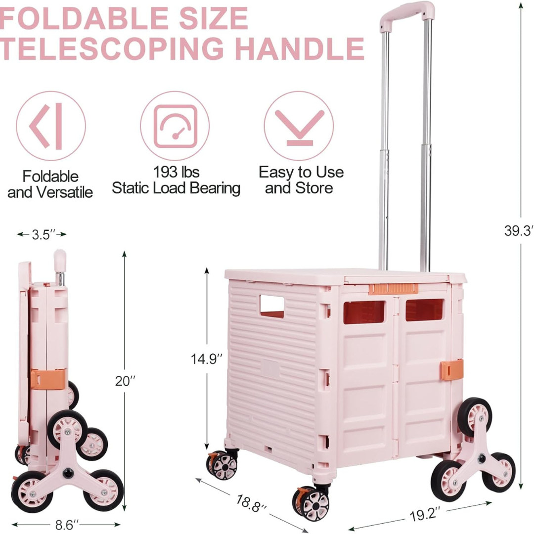 Folding Portable Rolling Crate Handcart - Heavy Duty Collapsible Basket-Aldronix