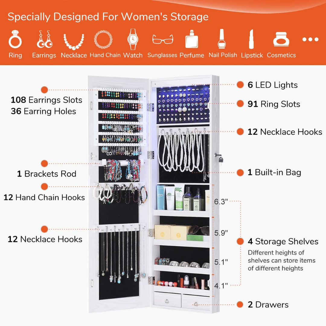 Mirror Jewelry Cabinet-Aldronix