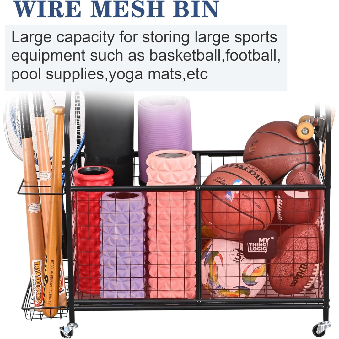 Sports Equipment Garage Organizer -  Cart with Wheels for Indoor/Outdoor-Aldronix
