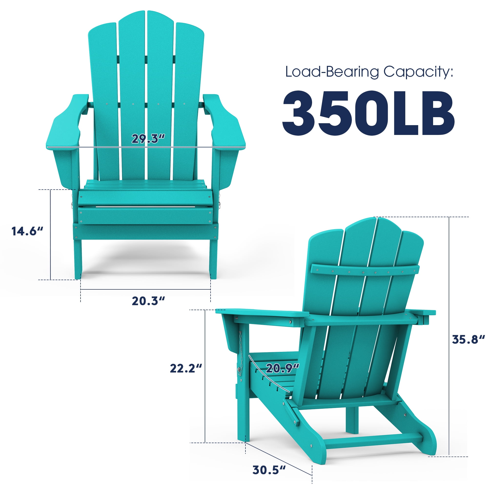 Outdoor Patio Folding HDPE Resin Adirondack Chair, Black-Aldronix