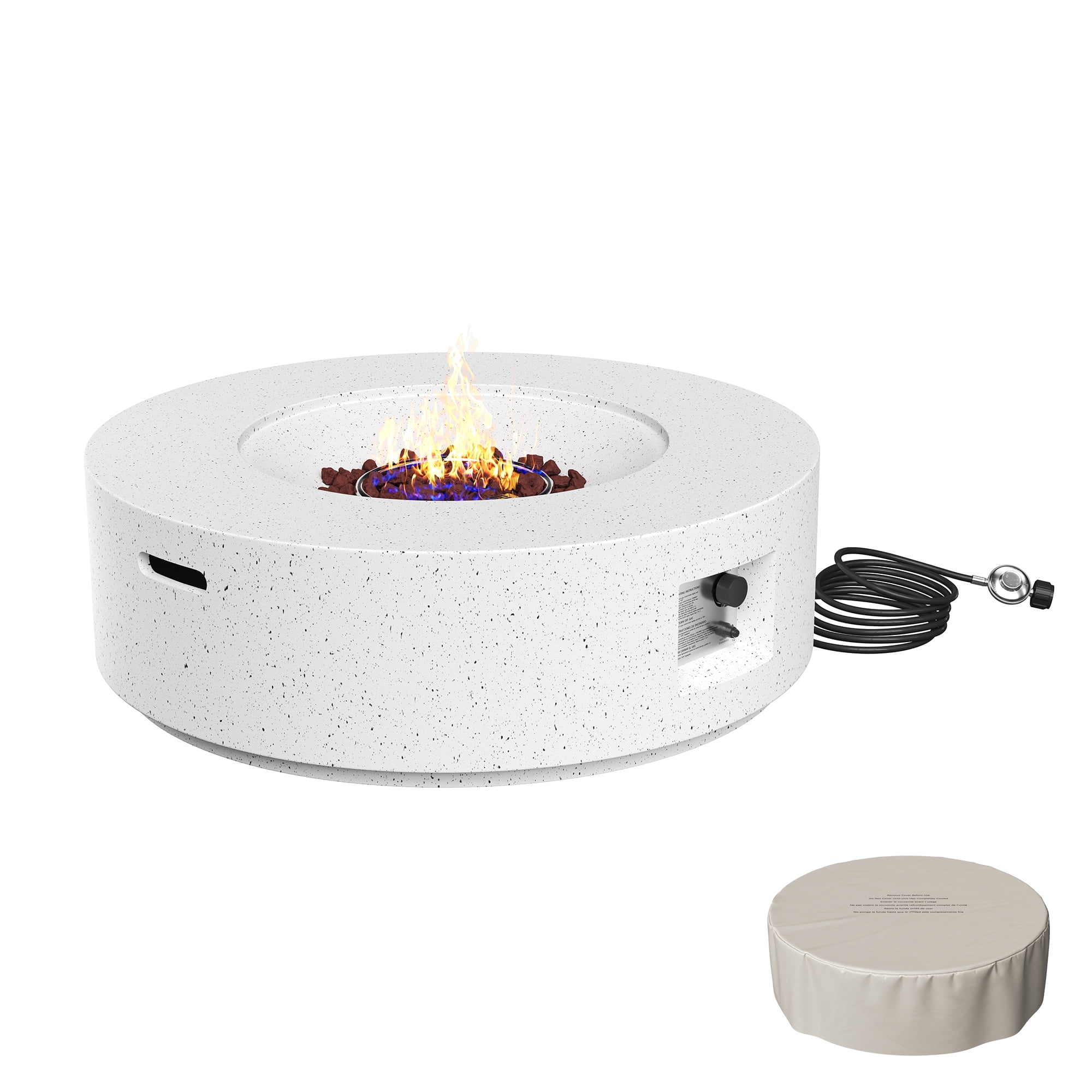 36" Propane Fire Pit 40,000 BTU Outdoor Round Fire Pits with Cover and Pulse Ignition, Outdoor Heating for Patio Garden Backyard,White-Aldronix