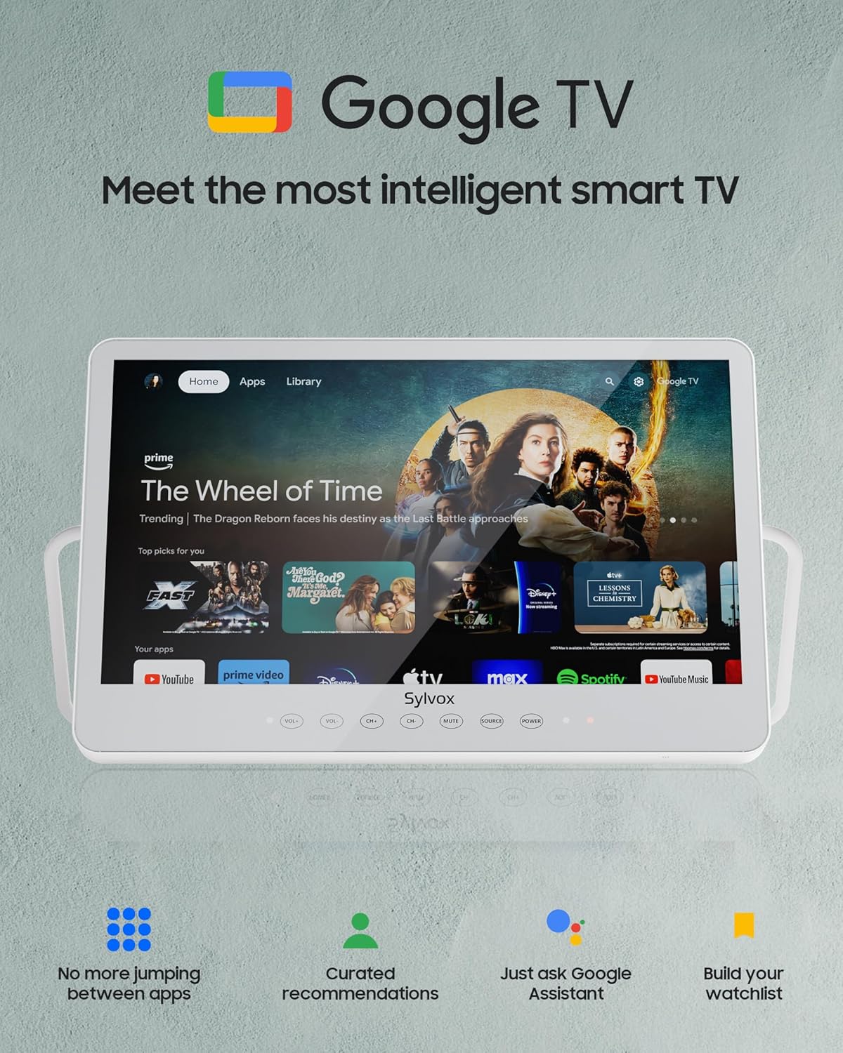 SYLVOX 15.6" 1080P Smart Portable TV, 10000mAh Battery (4-6H Play Time), IP66 Waterproof, Voice Assistant, WiFi Bluetooth, 360° Rotating Kickstand-Aldronix