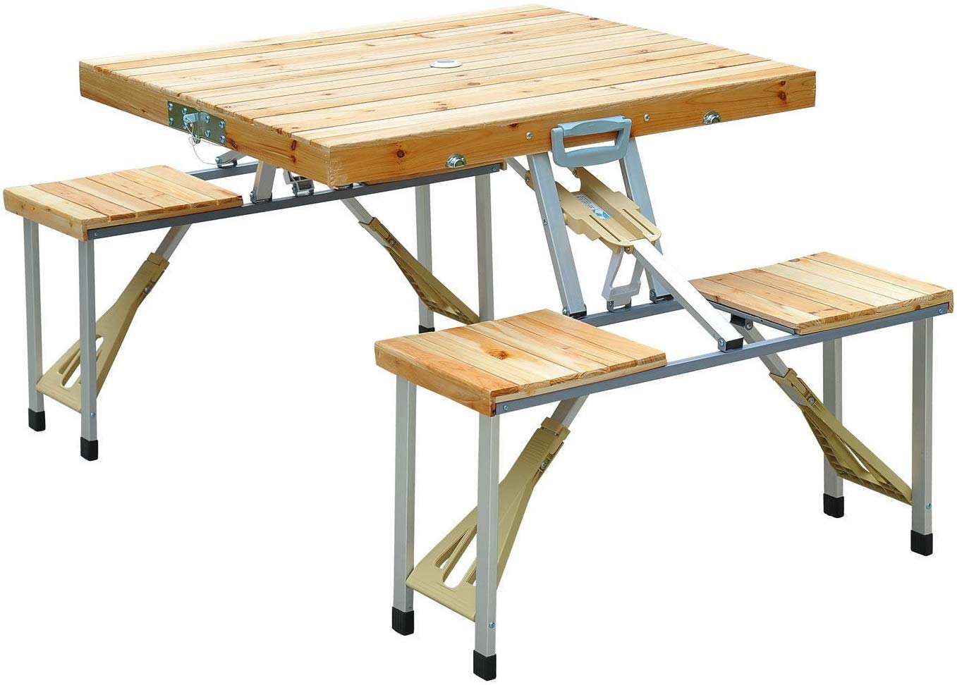 Camping Picnic Table with Seats Chairs and Umbrella Hole-Wood-Aldronix
