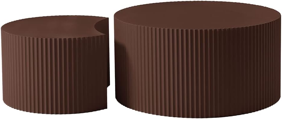 Nesting Coffee Table Set of 2, Round & Crescent Moon Wooden Coffee Tables, Modern Luxury Accent End Tea Table for Living Room Apartment (Black-Round)-Aldronix