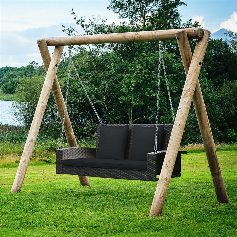 2-Person Outdoor Wicker Hanging Porch Swing Bench with 3 Cushions-Aldronix