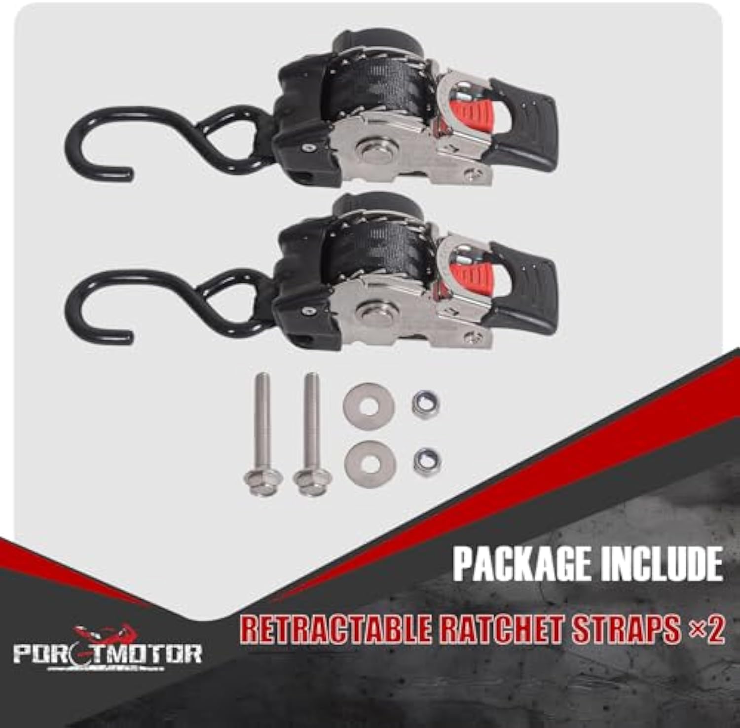 2 Pack Bolt-On Retractable Ratchet Straps (1" x6'), Stainless Steel Ratchet Tie Down Straps Heavy Duty Auto Retracting Ratchet Straps for Motorcycle, Trailers, Boats, ATVs, UTVs-Aldronix