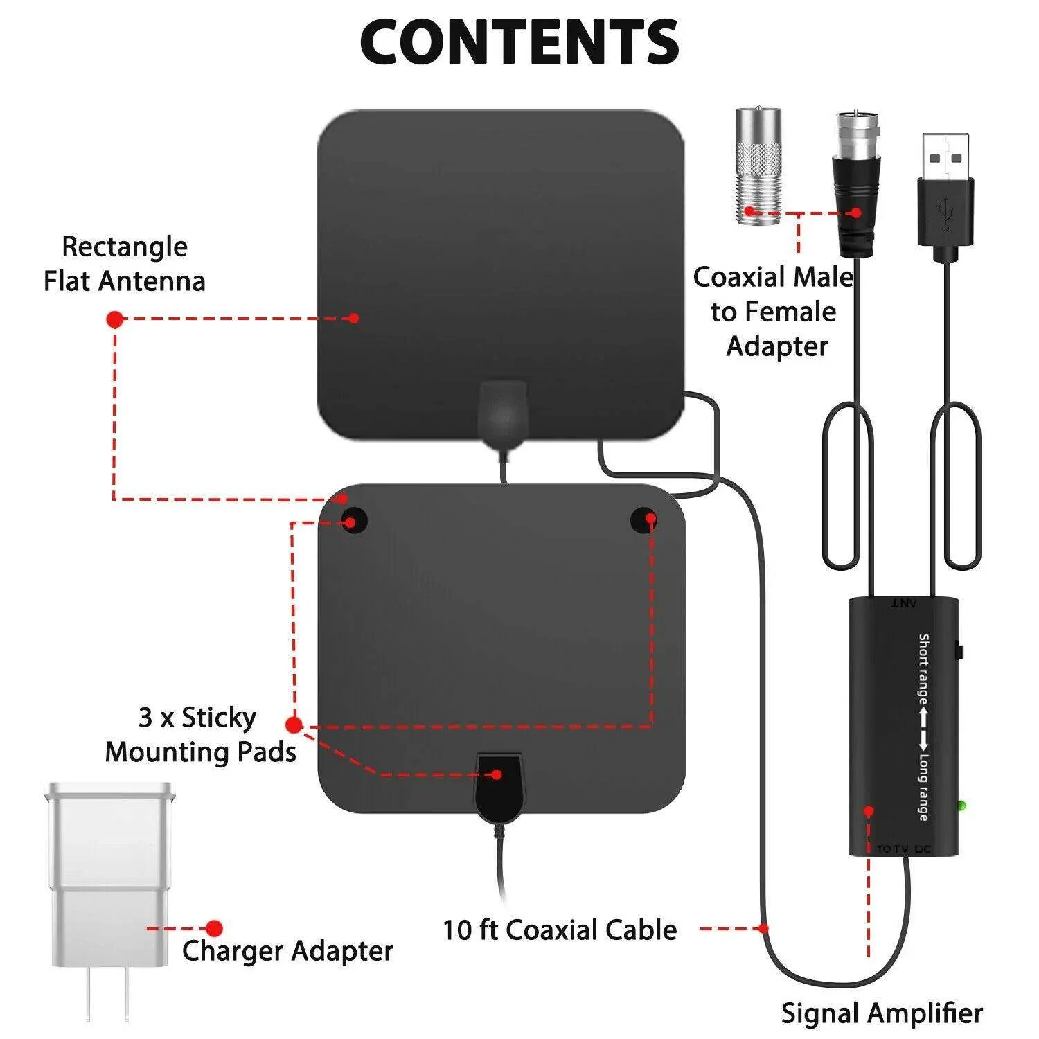 300 Miles Indoor Digital Amplified HDTV Antenna W/ Signal Booster-Aldronix