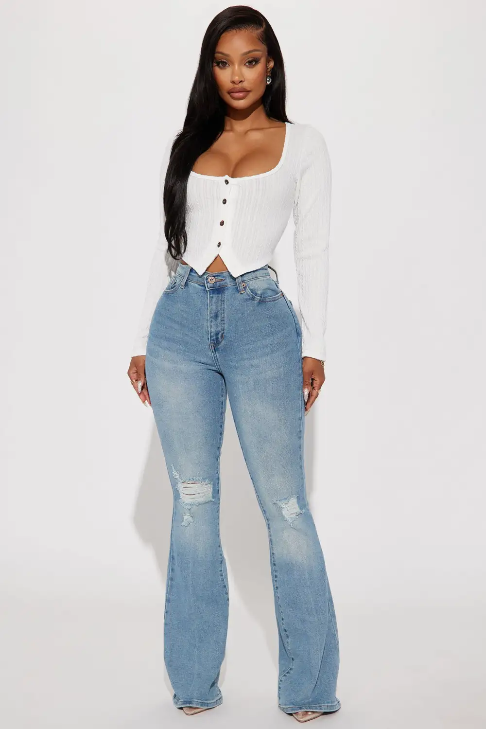 Every Now And Then Stretch Flare Jeans - Light Wash-Aldronix