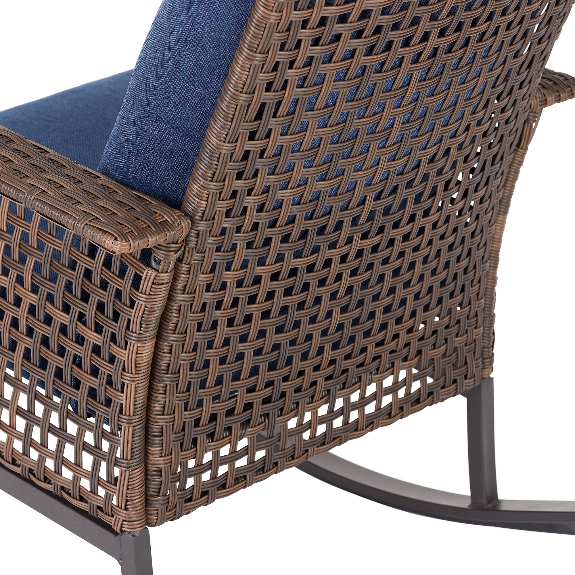 3-Piece Wicker Rocking Chair Outdoor Bistro Set, Blue-Aldronix