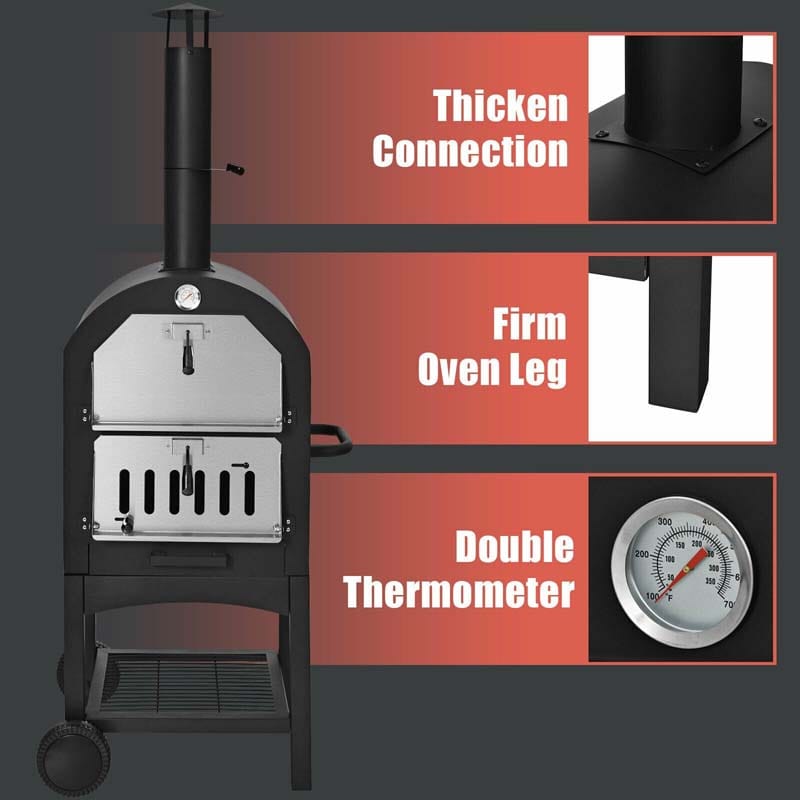 Outdoor Pizza Oven Wood Fire Maker Grill with Pizza Stone & Waterproof Cover-Aldronix
