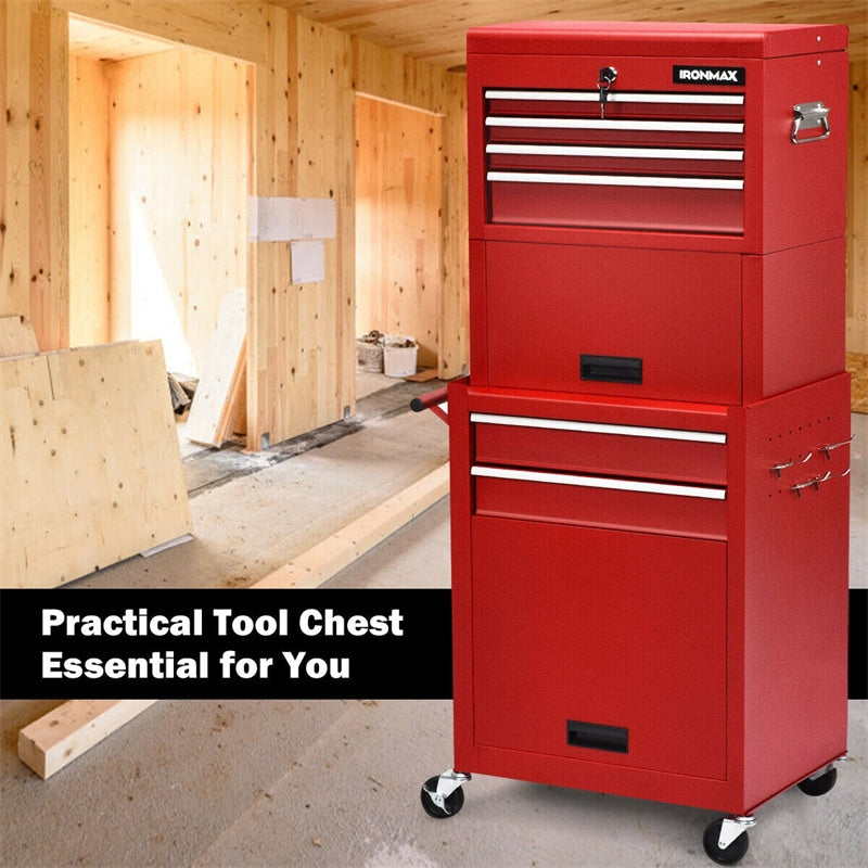 6-Drawer Rolling Tool Chest 3-in-1 Tool Storage Cabinet with Auto Locking System & Lockable Wheels-Aldronix
