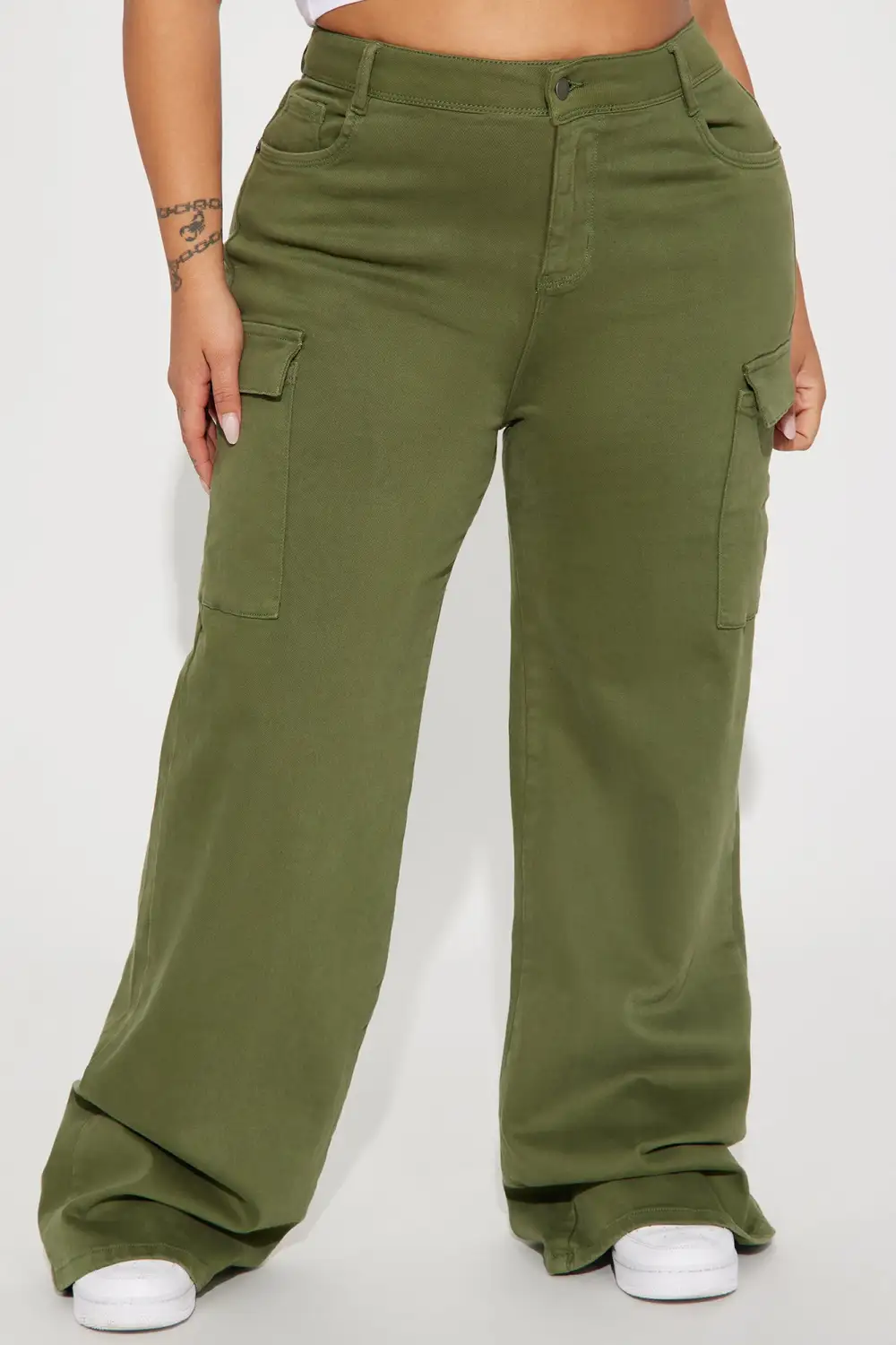 True That 90s Stretch Color Cargo Jeans - Olive-Aldronix