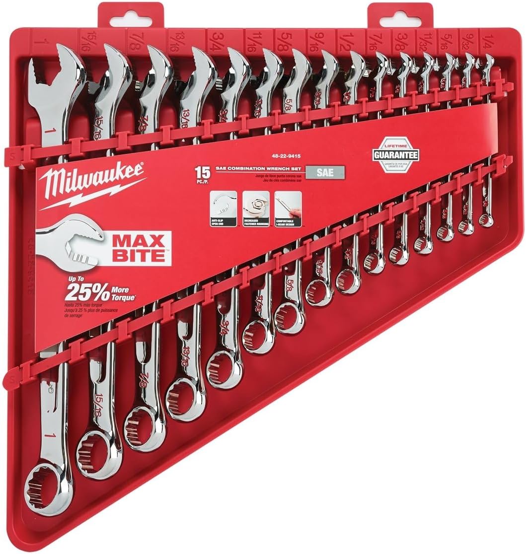 Combination Wrench Metric (8mm-22mm) SAE (1/4"-1") and Wall Mounted Tool Metal Pegboard Display-Aldronix