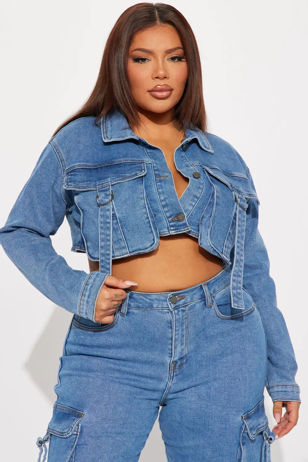 Love Hurts Cargo Denim Jacket - Medium Blue Wash-Aldronix