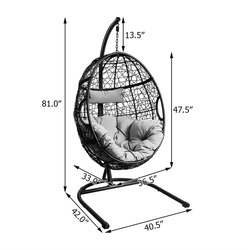 Outdoor Hanging Egg Chair Swing Hammock Chair Set with Stand & Cushion-Aldronix