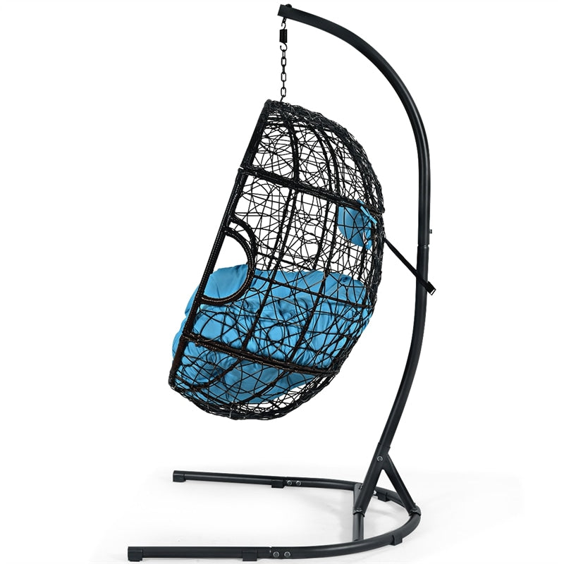Outdoor Hanging Egg Chair Swing Hammock Chair Set with Stand & Cushion-Aldronix
