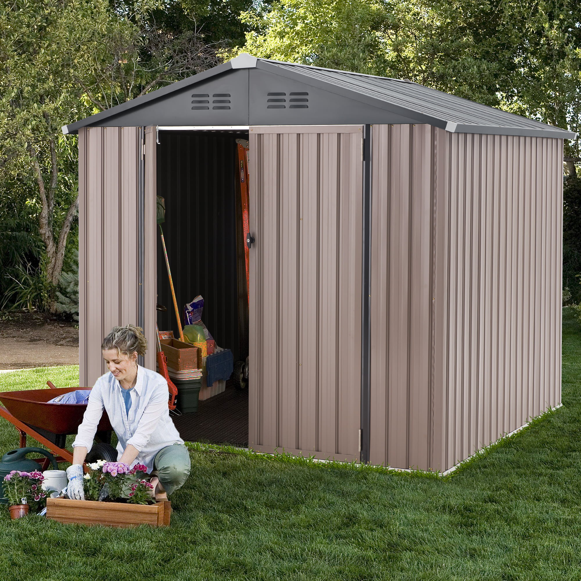 5 x 3 ft. Outdoor Metal Storage Shed with Sliding Roof & Lockable Door for Backyard, Garden-Aldronix