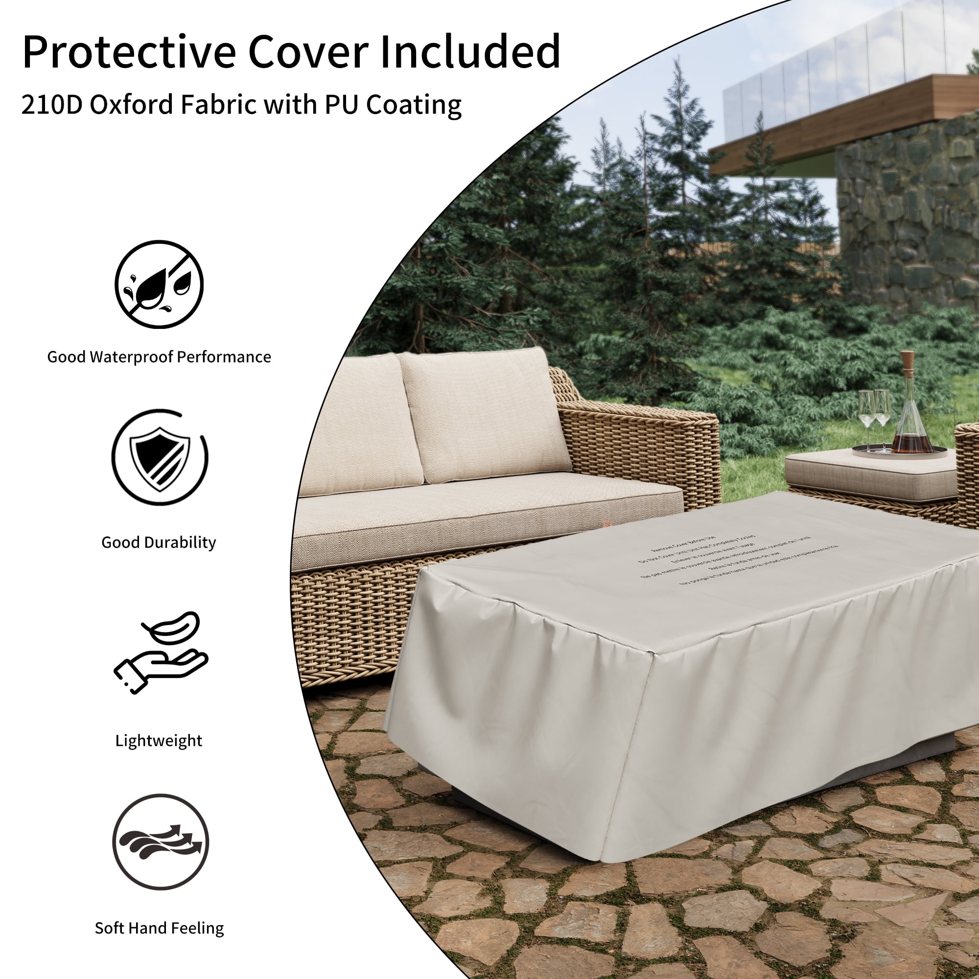 36" Propane Fire Pit 40,000 BTU Outdoor Round Fire Pits with Cover and Pulse Ignition, Outdoor Heating for Patio Garden Backyard,White-Aldronix