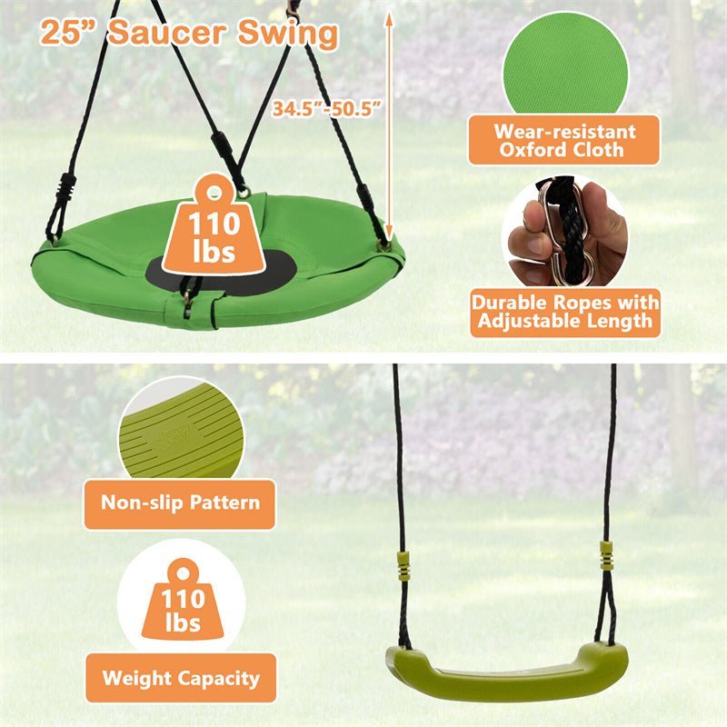 660 lbs Kids Swing Sets 7-in-1 Heavy Duty Backyard Swing Set Outdoor Playset with 2 Swings Glider Basketball Hoop Slide Gym Rings-Aldronix