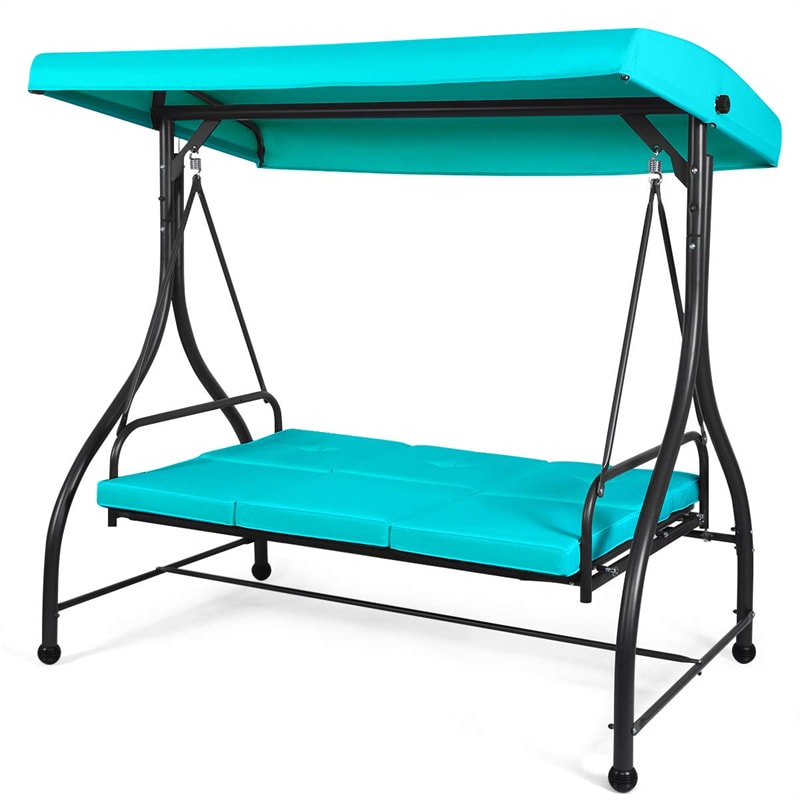 3 Seats Outdoor Patio Porch Swing Chair with Cushion Seat & Adjustable Tilt Canopy-Aldronix