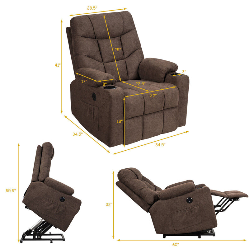 Power Lift Recliner Chair Fabric Electric Massage Reclining Sofa Elderly Lift Chair with 8 Point Massage Lumbar Heat USB Charge Port-Aldronix