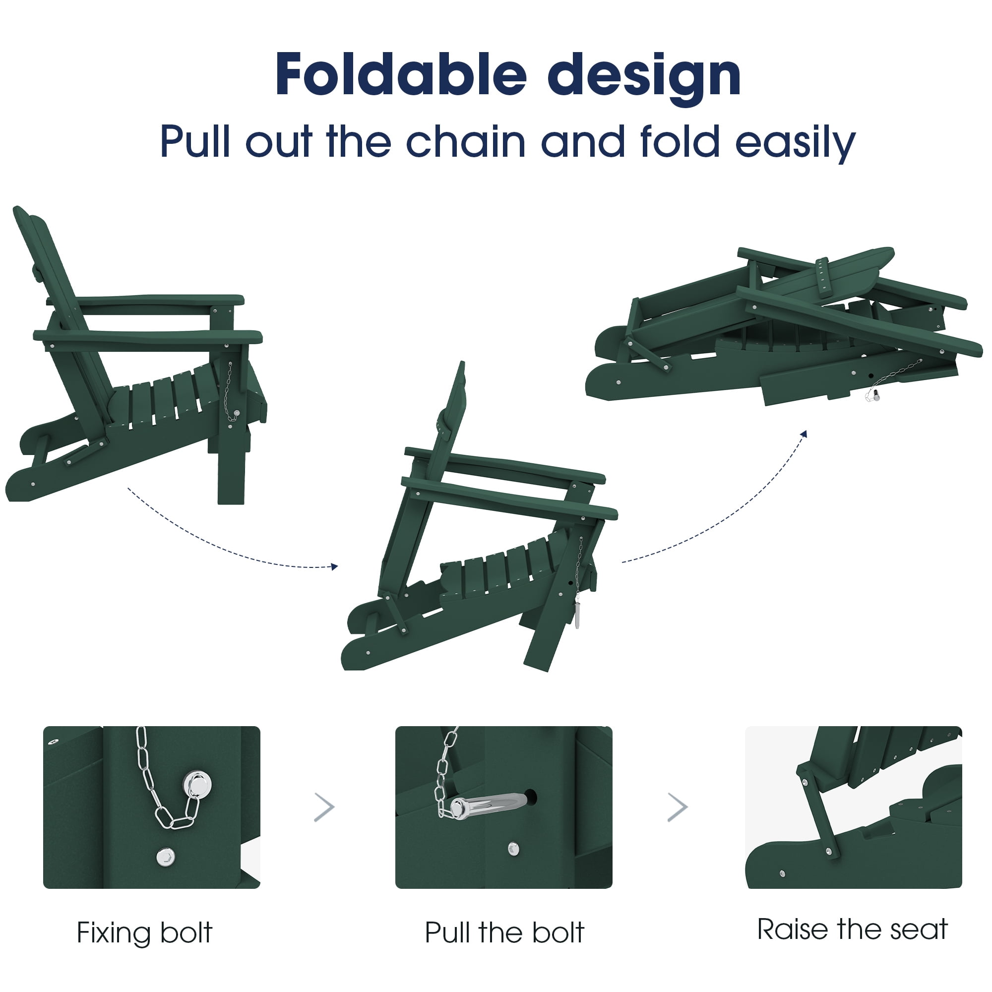 Outdoor Patio Folding HDPE Resin Adirondack Chair, Black-Aldronix