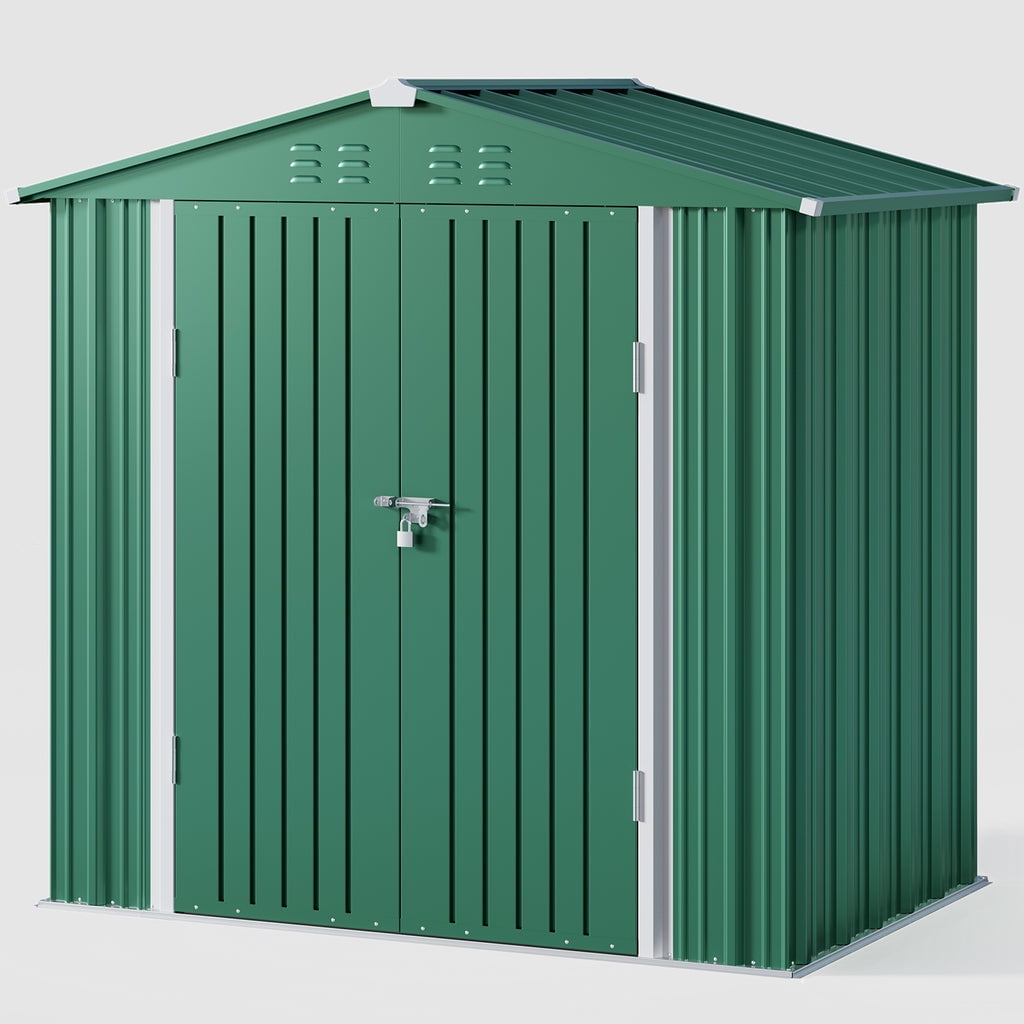 8 x 6 FT Outdoor Storage Shed on Clearance with Metal Base Frame and Double Lockable Doors for Garden, Patio - Gray-Aldronix